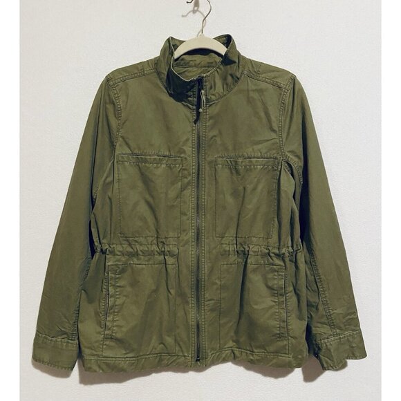 J Crew Jacket Womens Large Olive Green Utility Pockets Full Zip Cotton Military - Picture 2 of 7